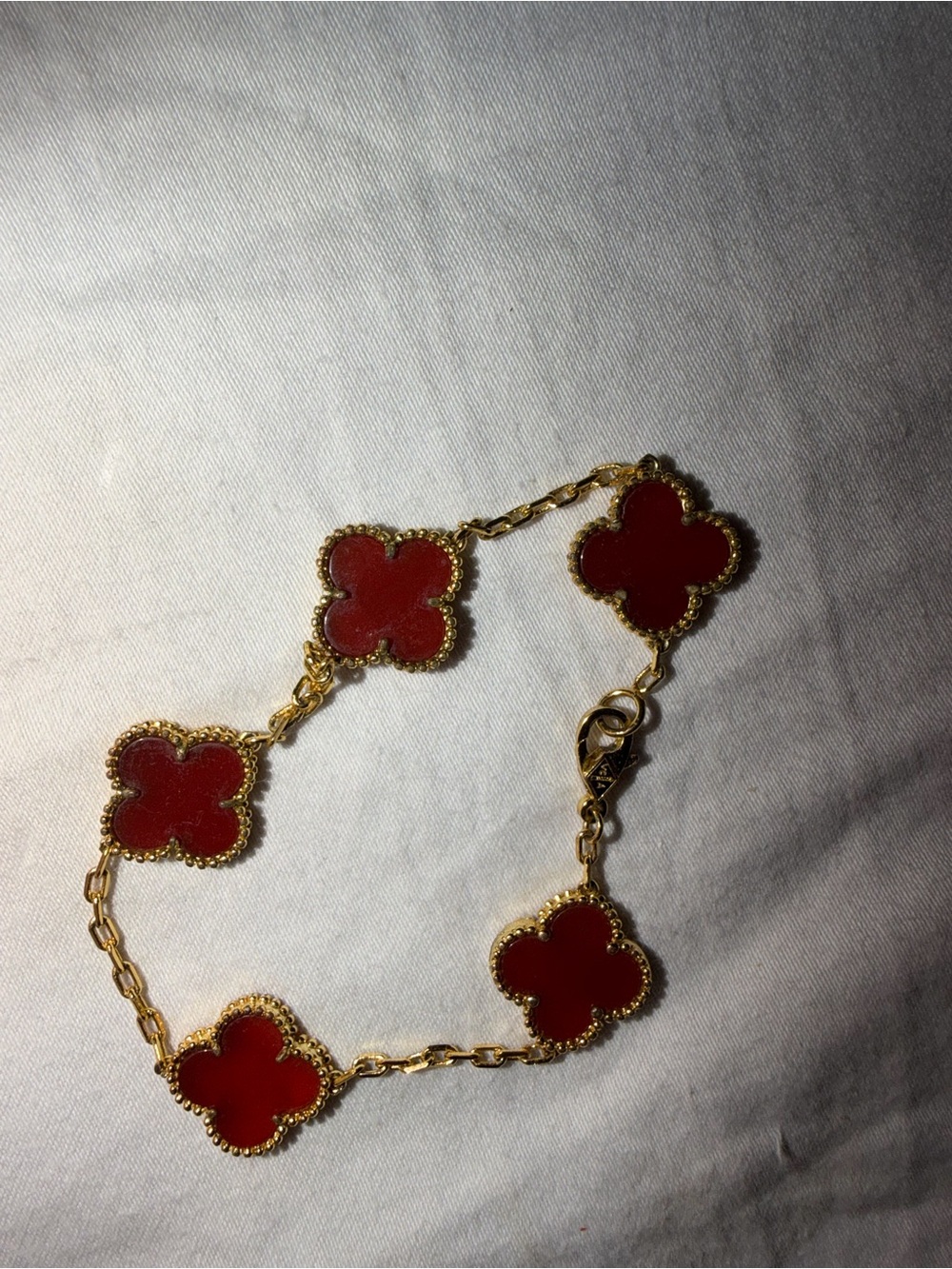 Gold-Plated Bracelet with Red Clover Motifs